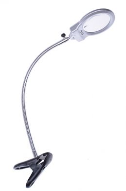 Лупа настільна Zhongdi гнучка з прищіпкою, LED підсвічування, 2.5X Ø90мм, 5X Ø22мм