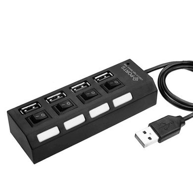 USB HUB на 4 порти USB 2.0, з вимикачами та підсвічуванням