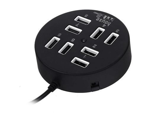USB HUB на 8 портів USB 2.0, круглий + гніздо живлення (у блістері)