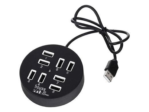 USB HUB на 8 портів USB 2.0, круглий + гніздо живлення (у блістері)