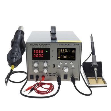 Паяльная станция 4в1 HandsKit 9305D (паяльник+фен+лаболаторный блок+USB), 4 дисплея, 800 Вт, 220 В, Цифровая, Есть
