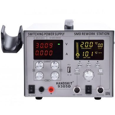 Паяльная станция 4в1 HandsKit 9305D (паяльник+фен+лаболаторный блок+USB), 4 дисплея, 800 Вт, 220 В, Цифровая, Есть