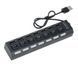 USB HUB на 7 портів USB 2.0, з вимикачами та підсвічуванням + гніздо живлення (в блістері)