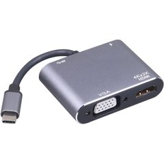 Перехідник штекер USB type C (гніздо VGA + гніздо HDMI + гніздо USB 3.0) з кабелем 15см