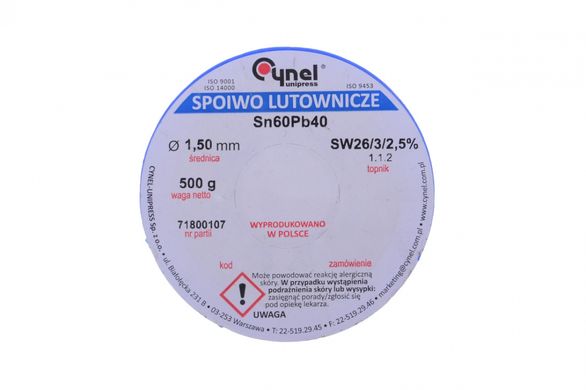 Припій Cynel Sn60Pb40-SW26 1.5мм, 250г