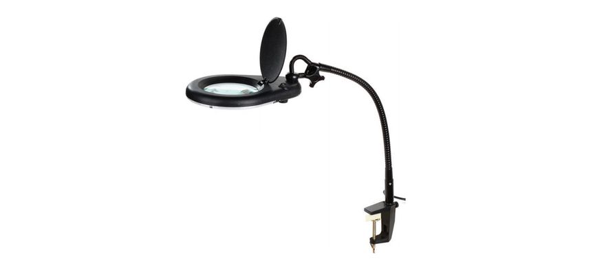 Лупа-лампа ZD-129В Led, на струбцине, круглая, 5D, диам-130мм, чёрная