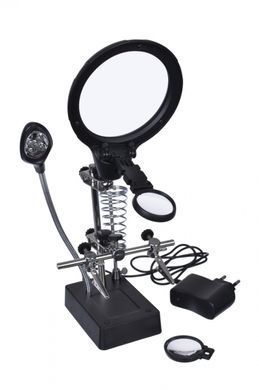 Тримач "Третя рука" ZD-126-3 з LED підсвічуванням, 3Х &Oslash;90мм + 8Х &Oslash;34мм + підст. паяльника