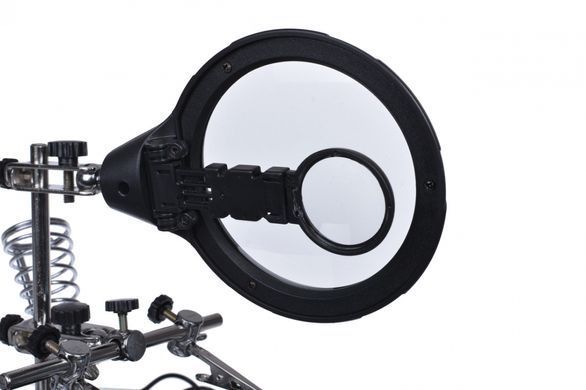 Тримач "Третя рука" ZD-126-3 з LED підсвічуванням, 3Х &Oslash;90мм + 8Х &Oslash;34мм + підст. паяльника
