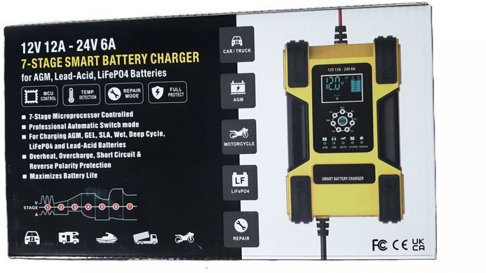 Зарядное устройство Foxsur FBC122412D, 12V 12A, 6-200Ah / 24V 6A, 6-100Ah