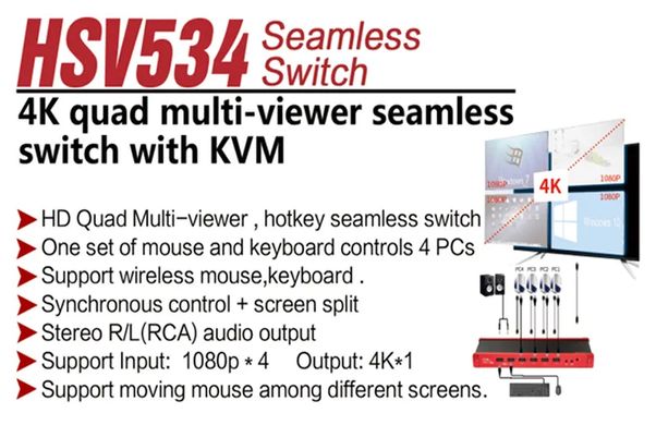 HSV534, Seamless KVM Switch with Multi-viewer (4K output )