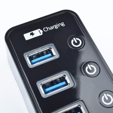 USB HUB на 7 портів USB 3.0, вимикачами та підсвічуванням + гніздо живлення (в блістері)