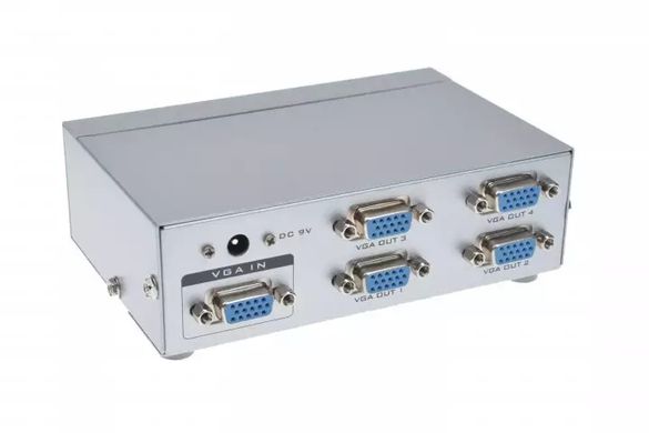 Сплітер VGA на 4 порти MT-VIKI, 1 гніздо VGA - 4 гніздо VGA, метал, DC-9V, 300mA (MT-2504)