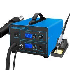 Паяльная станция 2в1 HandsKit 851D/T12 (паяльник T12+фен), OLed дисплей, 72W, 150-480&deg;C, AC-220V, 600 Вт, 220 В, Есть